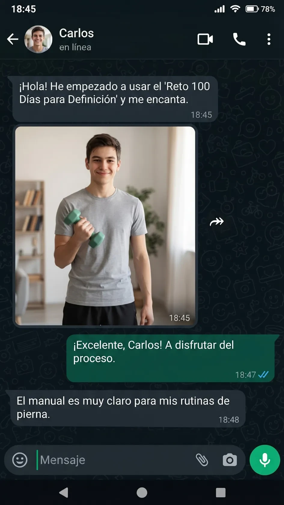 Mensaje de Carlos sobre el manual y sus rutinas de pierna